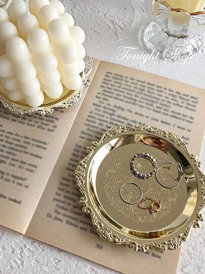 1 件复古金色金属珠宝托盘架，项链耳环戒指展示盘，家居装饰配件最佳礼物 Rama 装饰 Rama 生日盘子厨房配件厨房装饰餐桌托盘水果托盘托盘装饰