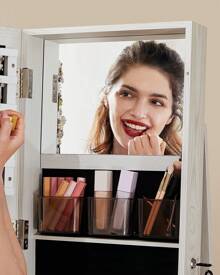 SONGMICS 360° Swivel Jewelry Cabinet, Lockable Jewelry Organizer With Full-Length Mirror, Rear Storage Shelves, Interior Mirror, Jewelry Armoire, Gift Idea - 白色 - 查看 8