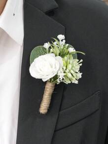 1Pc Wedding Artificial Rose Boutonniere For Men Wedding Groomsmen Artificial Corsage Groom Boutonniere Artificial Flower For Prom Ceremony Party Rustic Marriage(White) Valentines