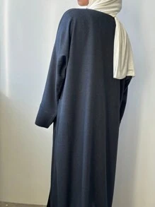 1 件女式经典纯色宽松时尚长袍开衫，舒适休闲长袍风格，适合穆斯林日常穿着和节日 - 深藍色 - 查看 4