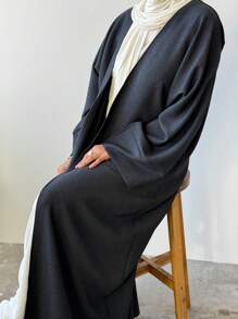 1 件女式经典纯色宽松时尚长袍开衫，舒适休闲长袍风格，适合穆斯林日常穿着和节日 - 深藍色 - 查看 3