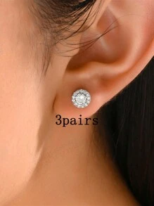 3pairs 2pairs 1Pair Fashion Personalized Round Stud Earrings - Silver - View 9