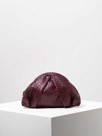 1 peça bolsa clutch feminina vintage de couro sintético, bolsa elegante para festa à noite, bolsa bordô, bolsa de nuvem com babados, bolsa de concha, vestido de festa de fim de ano, presente para ela, adequada para festa, reunião, encontro, baile (padrão aleatório)