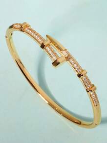 1 pièce Bracelet jonc femme unique avec fermoir, plaqué avec zirconium en cuivre