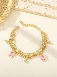 1 chiếc vòng tay hình con bướm và trái tim màu hồng, quà tặng ngày lễ tình nhân - Loại bướm - Xem 2