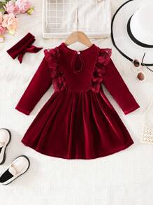 Sukienka księżniczki dla młodej dziewczyny z koronkową lamówką i kokardą - Burgund - Zobacz 3
