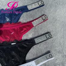 PRIMERA DAMA Women's Low Waist Lace Thong, Female Underwear, With Glitter Detail On The Sides, Shiny Letters, Cotton Bridge Panties - 彩色 - 查看 6