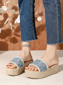 Women's New Wedge Platform Slip-On Casual Fashion Comfortable Woven Straw Sole High Heel Sandals