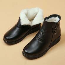 Warm Velvet Waterproof Leather Shoes - 黑色 - 查看 4