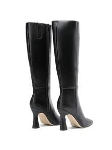 Women's Stiletto Heel Knee-High Boots Square Toe Side Zipper Fashionable Versatile  Black Boots For Dating And Party - 黑色 - 查看 8
