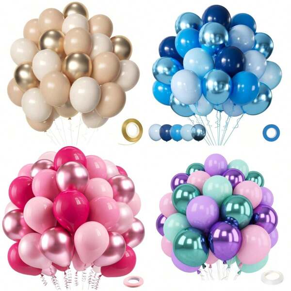 50pcs 10 Inch Assorted Metal Chrome Latex Balloon, Suitable For Wedding, Birthday, Valentine's Day, Party Decoration Christmas
