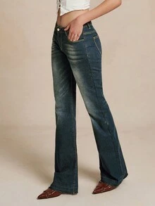 Women's Casual Low-Waist Flared Denim Jeans With Pockets