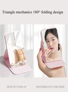 Portable Makeup Mirror, PU Leather Small Mirror, Foldable, Travel Mirror, Suitable For Gifts, Travel Essentials, Makeup Essentials, Portable Handheld Makeup Mirror For On-The-Go Travelling, Also Suitable For Home Use Birthday - Multicolor - View 5
