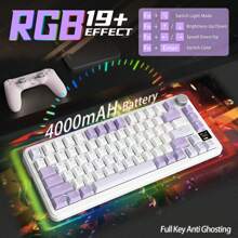 FREEWOLF X85 PRO 垫片 75% 机械游戏键盘，BT5.0/2.4Ghz 无线/Type-C 有线，CNC 旋钮和定制 TFT 屏幕，热插拔，RGB，4000mAH 电池 - 黑色 - 查看 8