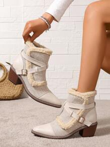 Stivali da donna in tessuto elasticizzato, nuovo modello autunno/inverno, stivali elasticizzati per gambe grosse, donne alte, tacco alto, stivali alti termoisolanti fino al ginocchio - Beige - Visualizzare 1