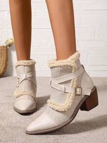 Stivali da donna in tessuto elasticizzato, nuovo modello autunno/inverno, stivali elasticizzati per gambe grosse, donne alte, tacco alto, stivali alti termoisolanti fino al ginocchio - Beige - Visualizzare 3