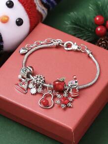 1 pièce Bracelet en chaîne de cuivre avec perles en forme de renne creux, sapin de Noël et flocon de neige, accessoire et cadeau de fête des vacances pour femmes