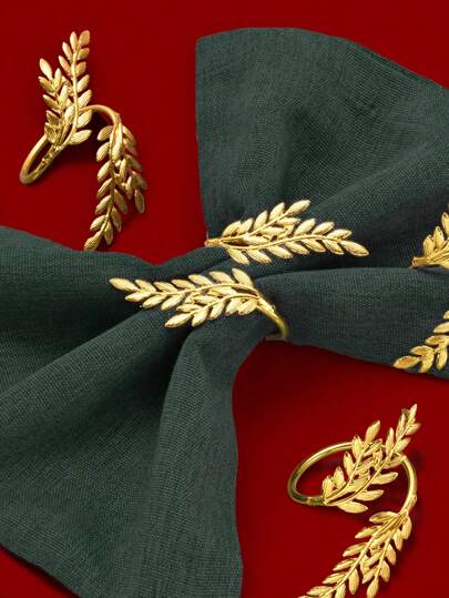 金色麦穗图案合金餐巾环，酒店婚礼的精美餐桌装饰