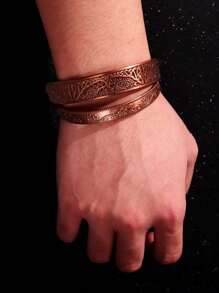 1 pieza Conjunto de brazalete magnético y anillo con diseño de flor vintage, para proteger la salud y prevenir lesiones, brazalete magnético ajustable de cobre antiguo enchapado para hombres y mujeres