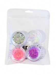 4 Boxes Glass Aurora Nail Art Glitter Flakes, Multicolor Aurora Holographic Shiny Nail Sequins, 3x3cm Round Shaped Box Nail Glitter Flakes For DIY Manicure And Craft Design Nail Charms Nail Supplies