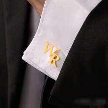 Unique Personalized Stainless Steel Double Letter Cufflinks, Stylish Men's Wedding Gift - Gold - View 3