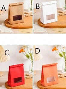 4 个加厚透明窗口牛皮纸包装袋适用于烘焙面包、糕点、饼干、派对、野餐、外卖、食品包装（随机数字卡） - 彩色 - 查看 10