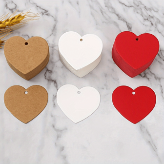 100pcs/Set Red Heart Shaped Paper Cards, Kraft Paper Heart Gift Tags, Blank Heart Labels Suitable For Valentine's Day Gifts, Small Businesses (White, Red, Khaki) Spring Back To School Valentine's Day