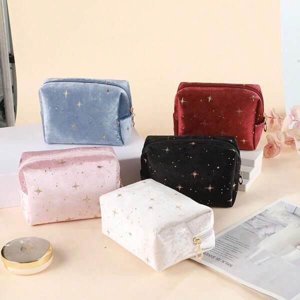 1pc New Fashion Plush Star Design Storage Bag, Minimalist Convenient High-Quality Makeup Bag,Boho Vibes,For Holiday Beach, Bathroom Collection, Bedroom Collection, Large Capacity