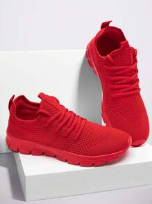 男士舒适运动鞋时尚公路跑鞋网眼透气运动鞋户外步行鞋防滑休闲鞋红色