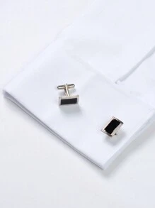 1 Stück Herren Langarm Formhemd mit einfarbigen Französischen Manschetten (Geschenk: Zufällige Manschettenknöpfe aus Metall)