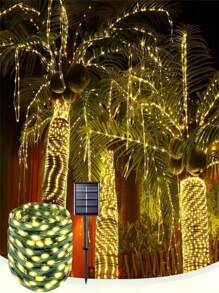 1 dây đèn LED năng lượng mặt trời 100 bóng - 8 chế độ, ánh sáng trắng ấm, tiết kiệm năng lượng, hoàn hảo cho sân vườn ngoài trời, hiên nhà, tiệc cắm trại, trang trí Giáng sinh và Halloween - màu xanh lá - Xem 3