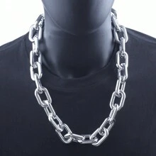 1pc Single-Layer Cross-Border Hip-Hop CCB Plastic Necklace, Exaggerated European And American Football Fan Necklace, Lock Chain Rave Performance Props - Necklace - View 15