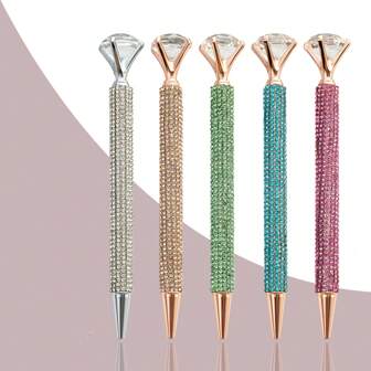 1pc Diamond Top Pens With Crystal Rhinestone Pen For Women Ink Ballpoint For Wedding School Office Birthday Party Gift