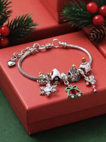 1 pièce Bracelet en chaîne de cuivre avec perles en forme de renne creux, sapin de Noël et flocon de neige, accessoire et cadeau de fête des vacances pour femmes
