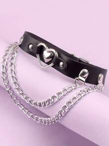 1pc Adjustable Gothic Heart Shaped Ring Leather Collar Necklace, Unisex For Daily, Festival, Party, Halloween, Christmas, Valentine's Day Celebration, Fashion Accessory - Multicolor - View 10