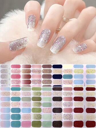 1 Sheet Stickers Full Coverage Nail Polish Stickers Glitter Color Jumping Self-Adhesive Gel Nail Film Waterproof Long Lasting 3D Fashion Nail Strips DIY Nail Art Decoration Women Girls Family Celebration Dance Party Holiday Travel Quick Nail Art Burgundy Silver
