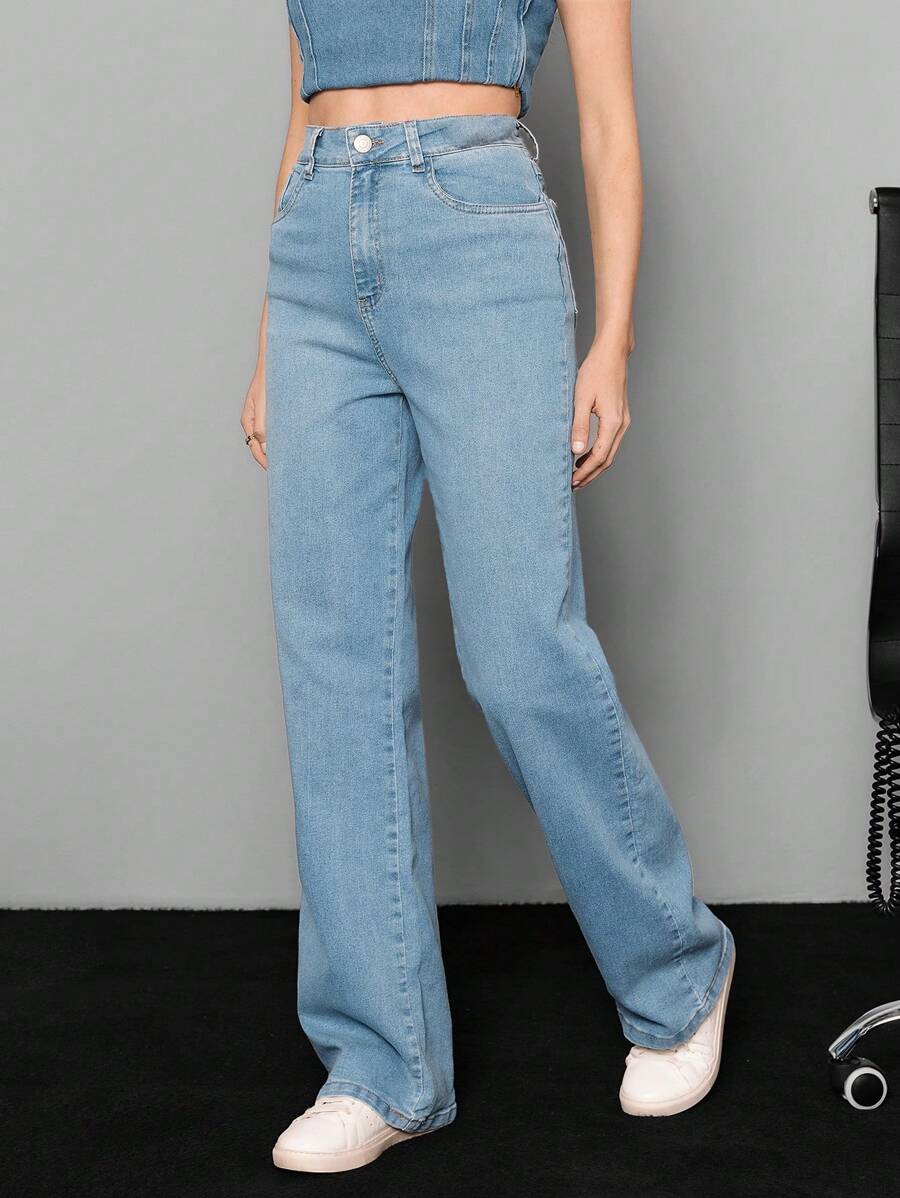Sawary Wide Leg Jeans - 278081 - 藍色 - 查看 1