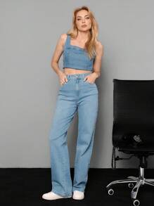 Sawary Wide Leg Jeans - 278081 - 藍色 - 查看 3