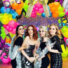 179pcs 80s Music Theme Balloon Arch Kit, With Guitar, Disco Ball, Note, Microphone Polyester Foil Balloon, For 80s 90s Disco Birthday Party, Dance Decoration, Christmas