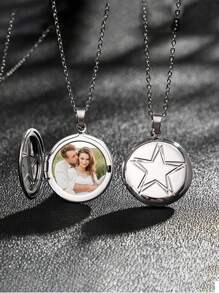Customized Necklace, Fashionable Couple/Bestie Necklace With Smooth Pentagon Star Pendant, Commemorative Gift For Friends And Loved Ones