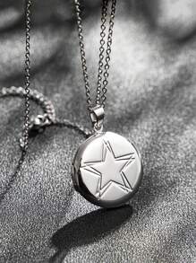 Customized Necklace, Fashionable Couple/Bestie Necklace With Smooth Pentagon Star Pendant, Commemorative Gift For Friends And Loved Ones