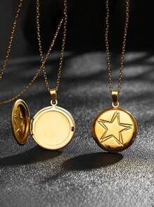 Customized Necklace, Fashionable Couple/Bestie Necklace With Smooth Pentagon Star Pendant, Commemorative Gift For Friends And Loved Ones