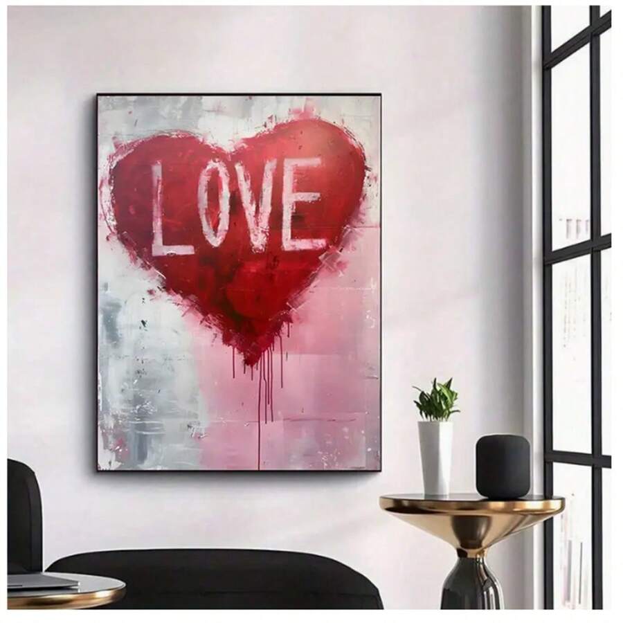 1 bức tranh vải canvas hình trái tim đỏ sang trọng - Trang trí tường hiện đại cho phòng khách, phòng ngủ, văn phòng - Tranh nghệ thuật trong nhà đa năng không có khung - Nhiều màu - Xem 1