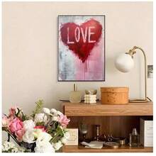 1 bức tranh vải canvas hình trái tim đỏ sang trọng - Trang trí tường hiện đại cho phòng khách, phòng ngủ, văn phòng - Tranh nghệ thuật trong nhà đa năng không có khung - Nhiều màu - Xem 3