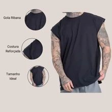 Men's Oversized Tank Top Gym Macho Workout Longline Plain - Black - View 3