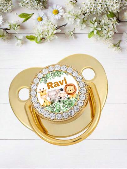 Chupeta de luxo Personalizado Safari  bebês com nome 0 a 18 mese