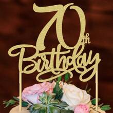 1pc 60th/30th/40th/50th/70th/80th Birthday Cake Decoration, Shiny Happy Birthday Cake Topper Set, Birthday Party Supplies - Gold - View 9
