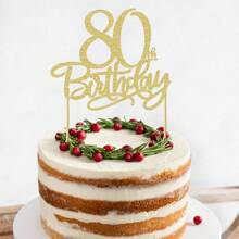 1pc 60th/30th/40th/50th/70th/80th Birthday Cake Decoration, Shiny Happy Birthday Cake Topper Set, Birthday Party Supplies - Gold - View 4