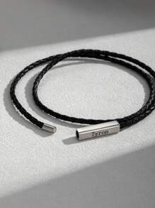 1pc Customized Engraved Name Leather Cord Bracelet, Personalized Couple Bracelet, Black Leather Cord Bracelet For Men, Birthday Gift, Valentine's Day Gift, Christmas Gift, Commemorative Gift For Boyfriend