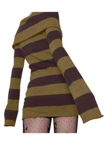 Vestido Mini Bodycon de Rayas para Mujer, Vestido Corto de Cadera Ajustado con Escote Barco y Manga Larga, Ajuste Slim para Fiesta, Club o Noche de Primavera y Otoño - Café - Ver 3